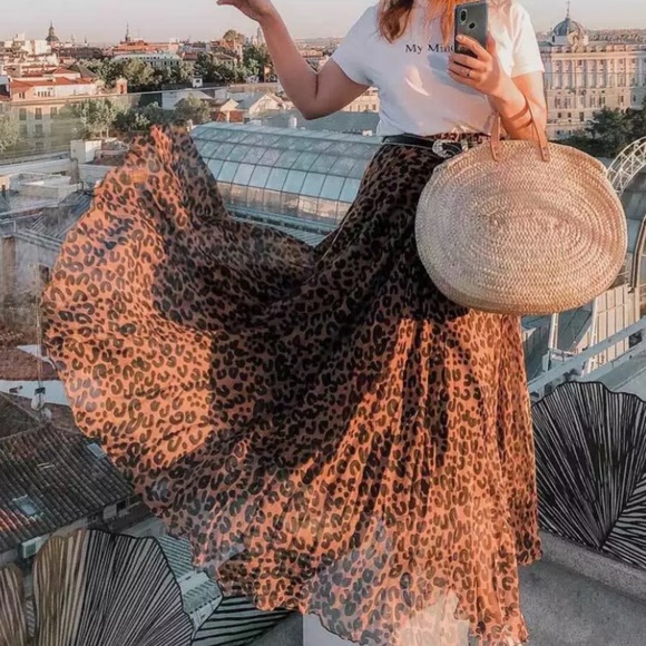 Leopard Animal Print Chiffon Sheer Maxi Skirt - Picture 2 of 8